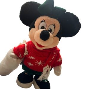 RARE Disney Skater Minnie Mouse Plush in Red/Black Ice Skating Outfit Vintage